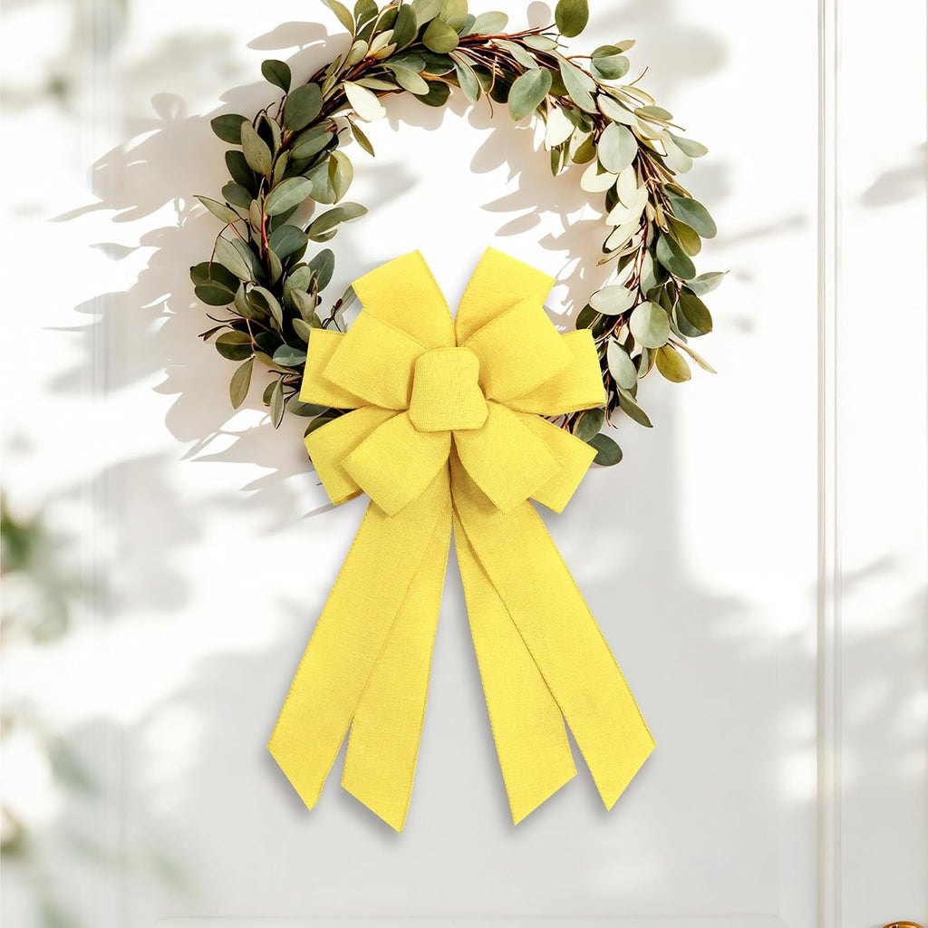 Large Yellow Wreath Bow for Front Door, Fall Thanksgiving Bows Christmas Farmhouse Bow for Wreath Tree Ornament Home Decorations