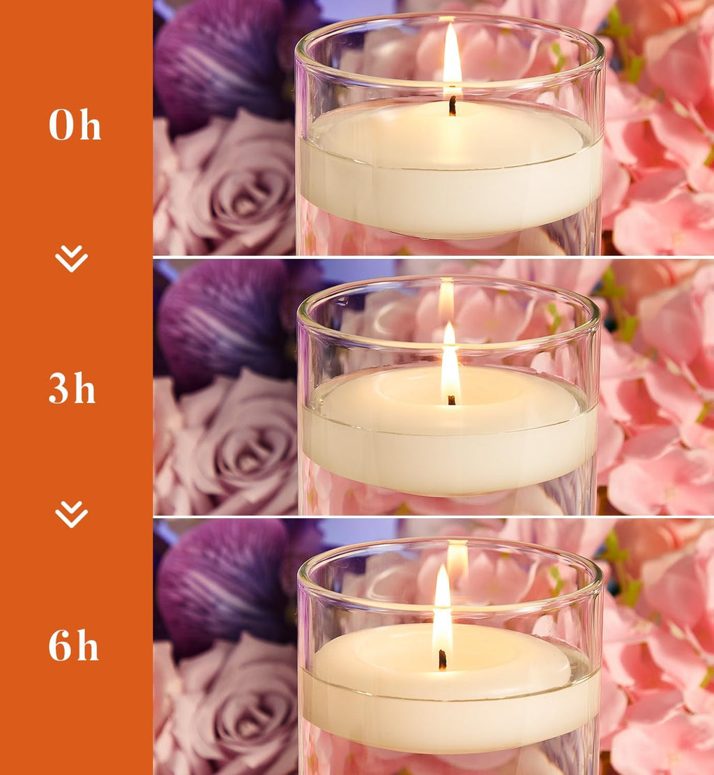 Crenovo Floating Candles Dripless, 10-Hour Clean Burn, 3 Inch Unscented Candles for Wedding, Party, Centerpieces, 24 Pack Ivory Water Candles Romantic Decoration for Valentine's Day