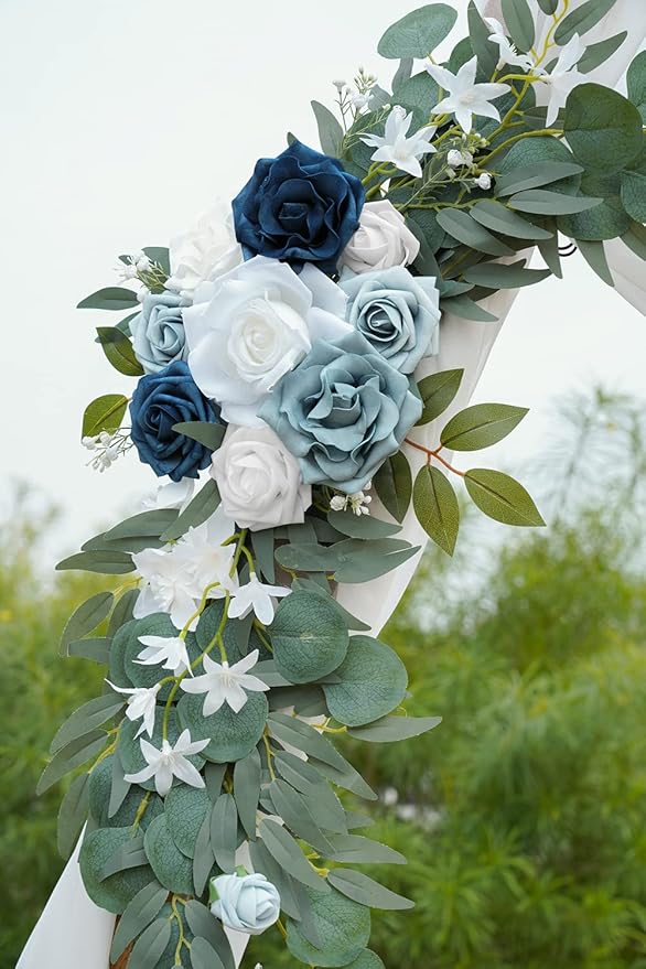 ponatia Wedding Arch Flowers (Pack of 2), Artificial Dusty Blue Flowers & Welcome Signs Decorations for Wedding Ceremony Reception