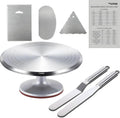 Yizish Cake Turntable Aluminum Alloy, 12 Inch Rotating Cake Stand Decorating Kits with Stainless Steel Icing Spatula (2pcs) and Icing Smoother (3pcs) for Baking, Pastries and Cupcakes