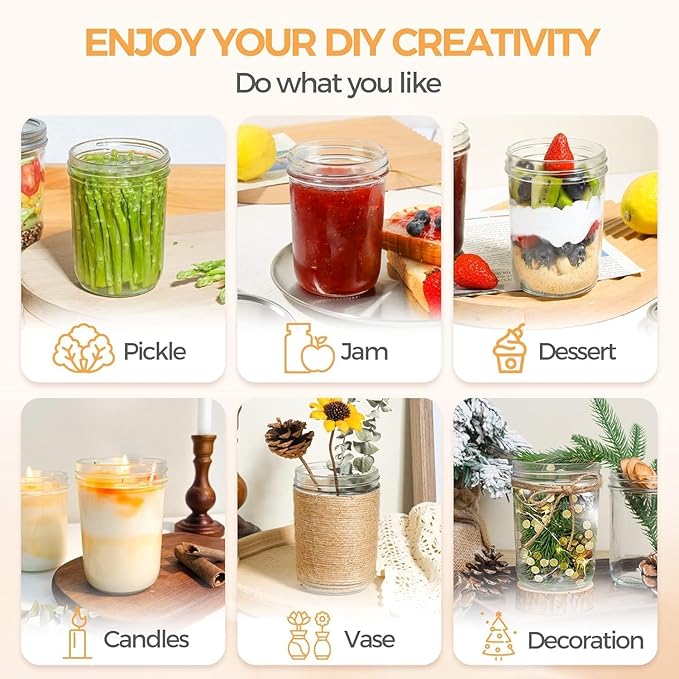 ComSaf Wide Mouth Mason Jars 32 oz with Lids 2 Pcs, Quart Mason Jars with Seal Band, Large Glass Jar, Big Canning Containers for Pickles, Jams, Sauces, Salsa, Sourdough, Juice, Suntea, Food Storage