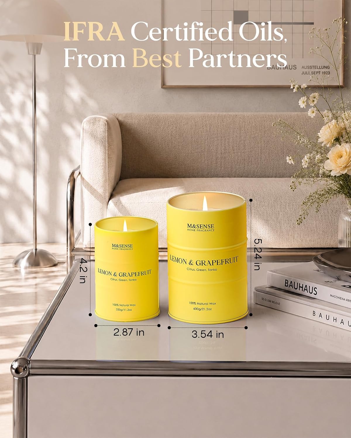 M&SENSE Lemon Candle,Summer Grapefruit Scented, Lemon Soy Candles 11.3oz 70 Hour Slow Burning, Limoncello Highly Scented Citrus Candles for Bathroom, Fresh Smelling Candle