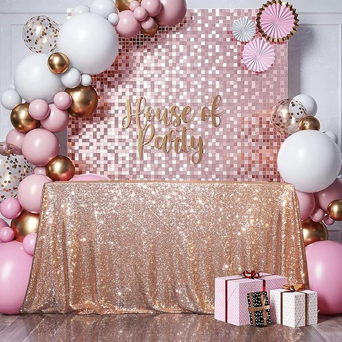 SquarePie Sequin Tablecloth 50 x 72 Inch Rose Gold Sparkly Table Cloth for Wedding Party
