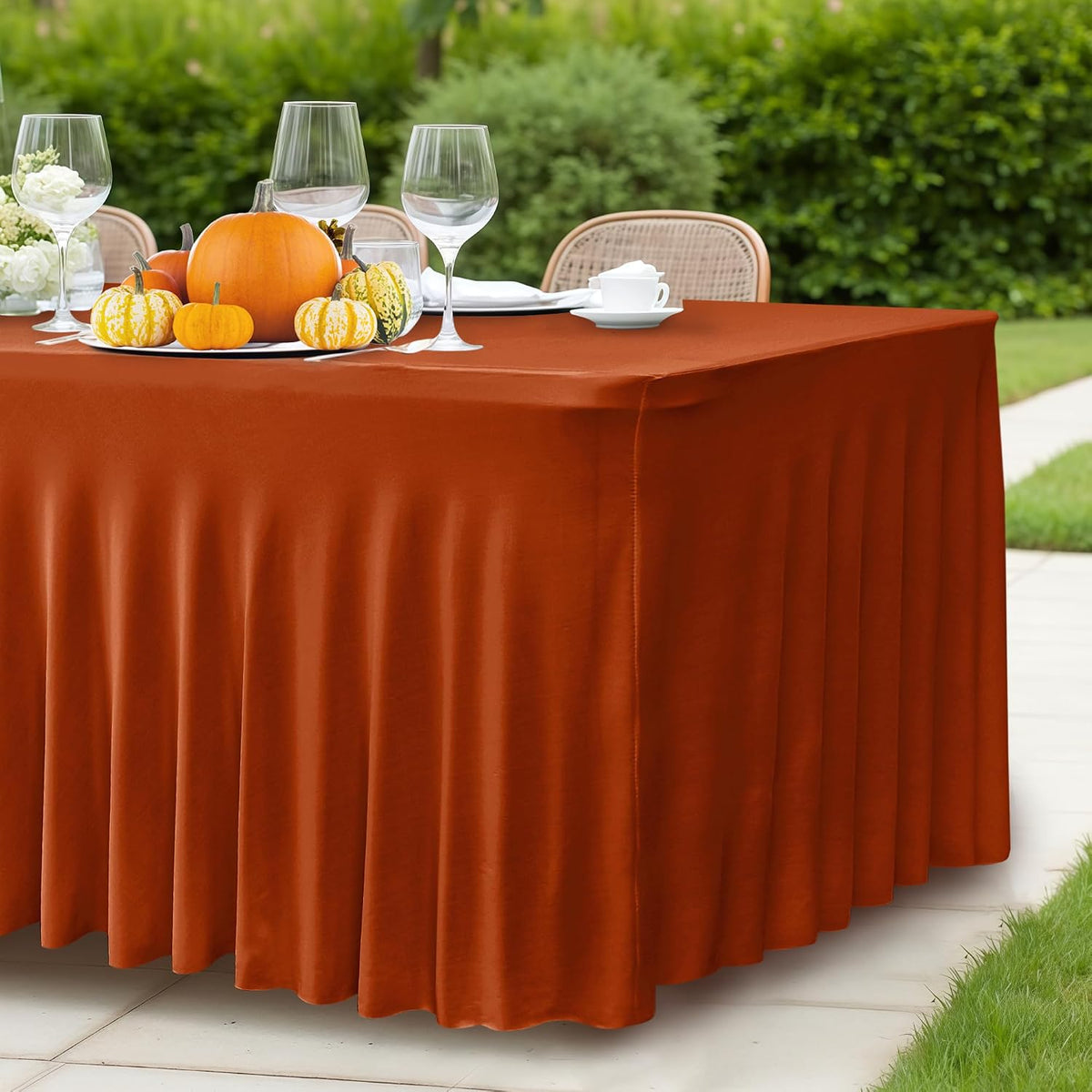 2 Pack Spandex Table Skirts for 8ft Rectangle Tables for Autumn Event