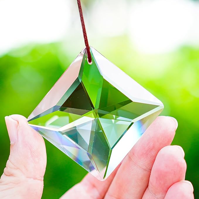 HDCRYSTALGIFTS 2PCS 50mm Clear Crystal Sun Catcher Prisms, Hanging Suncatchers with Glass Prism, Rainbow Maker for Windows, Balcony, Kitchen, Garden Decoration