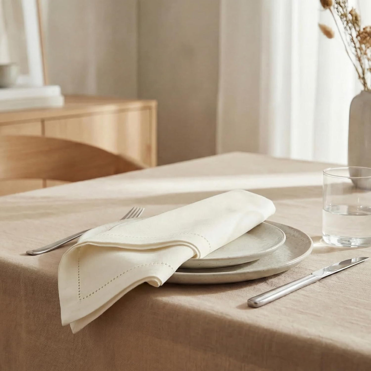 Urban Villa Cloth Napkins Ivory Hemstitch Dinner Napkins Set of 12 (20X20) 10...