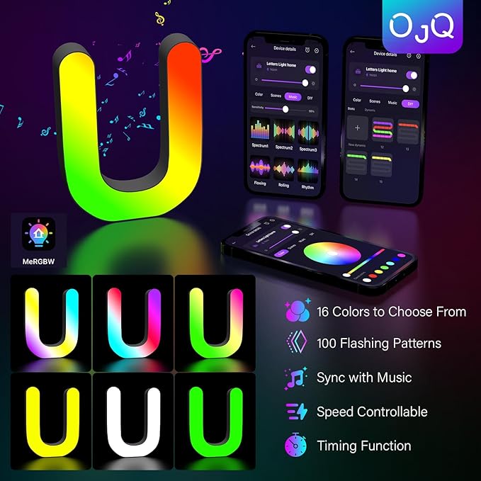 OJQ Light Up Letters LED Letter - Bedroom Lighted Colorful Alphabet Letter Music Sync Color Change - Christmas Birthday Gifts for Girl - Teen Girls Room Decor Gifts Party Home Wall Bedroom Decor