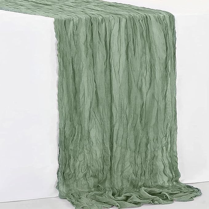 6 Pack Sage Green Cheesecloth Table Runner 35x120 Inch 10Ft Rustic Gauze Cheese Cloth Table Runner Sheer Cheesecloth Table Runners for Wedding Party Bridal Shower Decoration