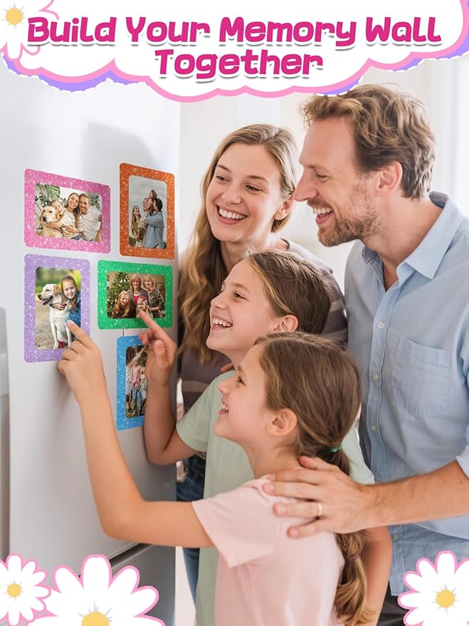 ANPHSIN 12Pcs Magnetic Picture Frame for 4x6in Photo - Cute Magnets Frames Fridge Decor Gifts for Girls Women, Home Refrigerator, Back to School Locker, Classroom Decorations Supplies, Shiny Dots