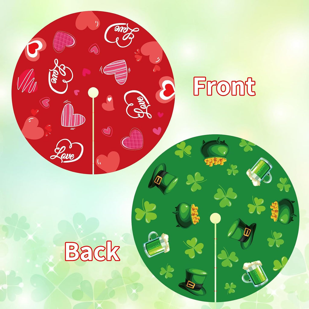 Valentine's Day Tree Skirt Valentine's Decor 36" Love Heart Clover Double Sided Print Mat for Trees St Patricks Day Decor Holiday Party Garden Indoor Home Decorations