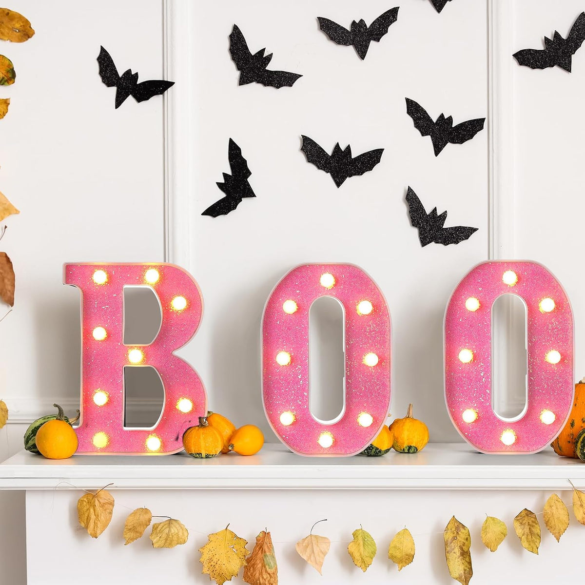 Baquler 3 Pcs Halloween Boo Sign Light up Marquee LED Letters,Pink
