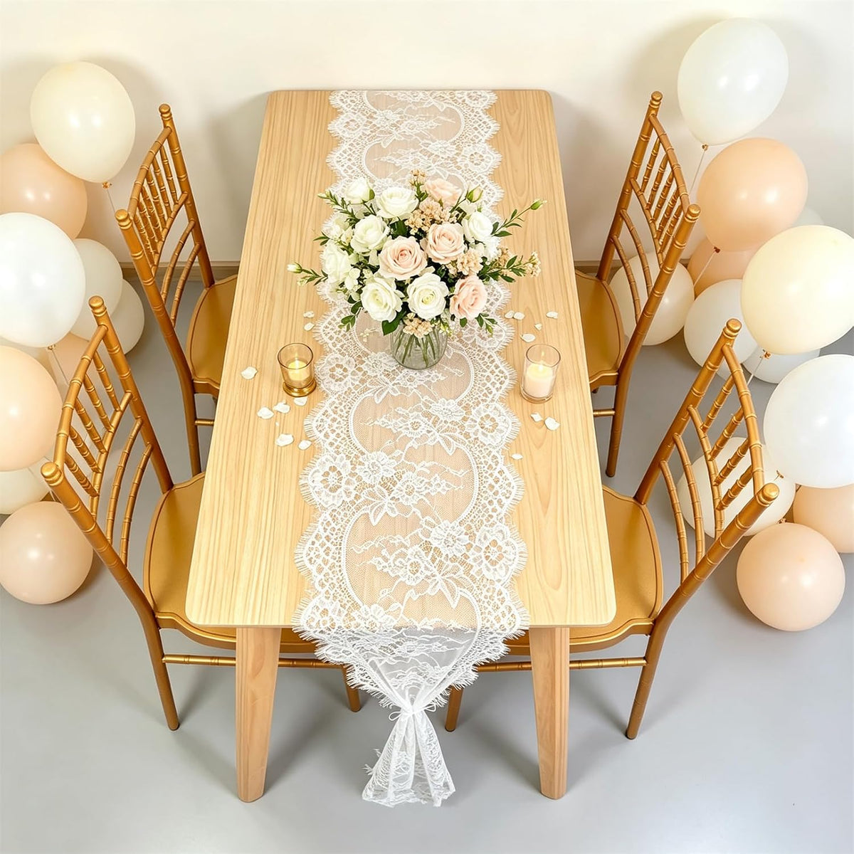 Pardecor Lace Table Runner 12x120 Inch, 10 Pack White for Wedding Party