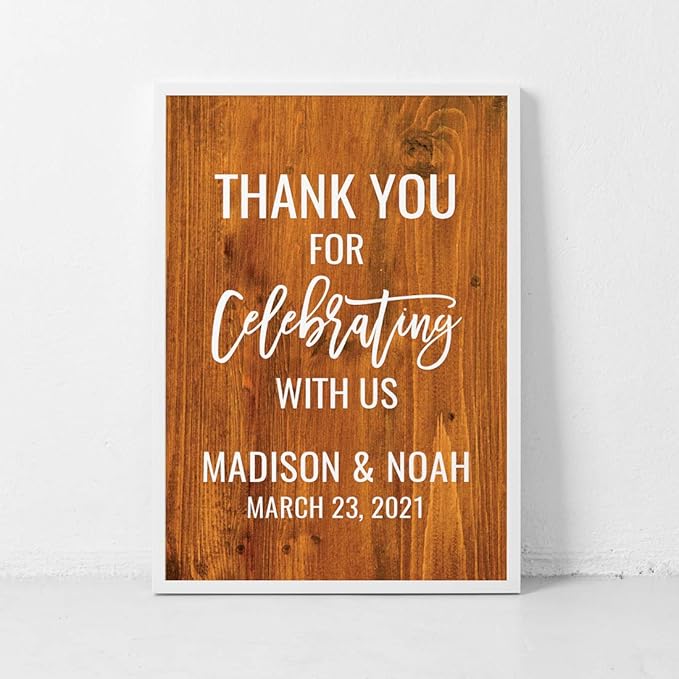 Andaz Press Personalized Extra Large Wedding Easel Board Party Sign, 12x18-inch, Rustic Barn Wood, Thank You for Celebrating With Us Bride Groom Name Date, 1-Pack, Custom