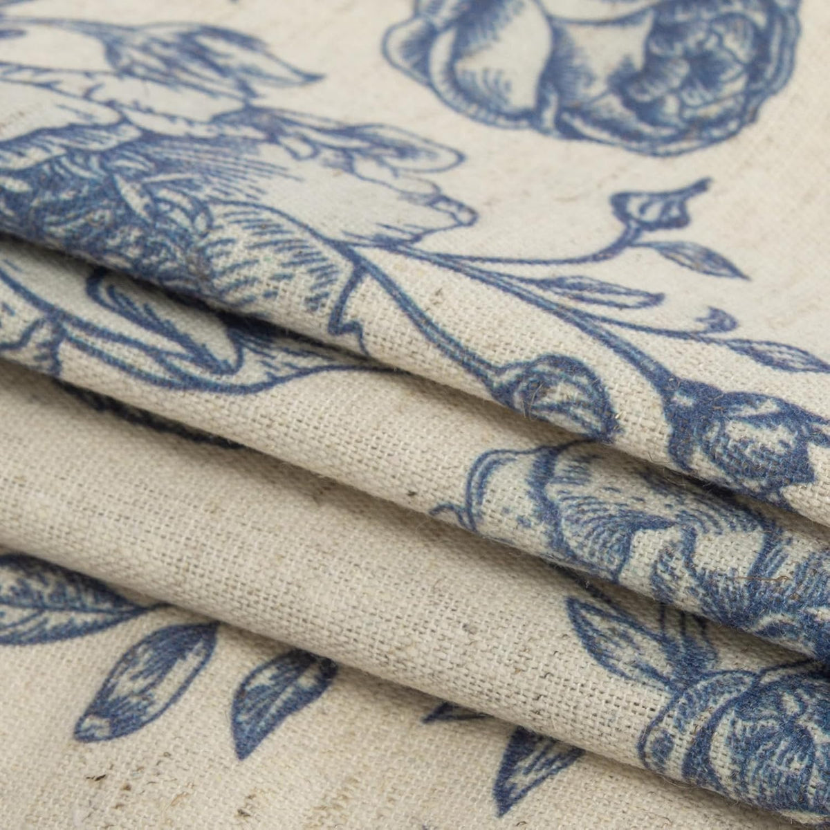 Blue Floral Cloth Napkins Set of 12, Vintage Linen Cotton Dinner Napkins 15x1...
