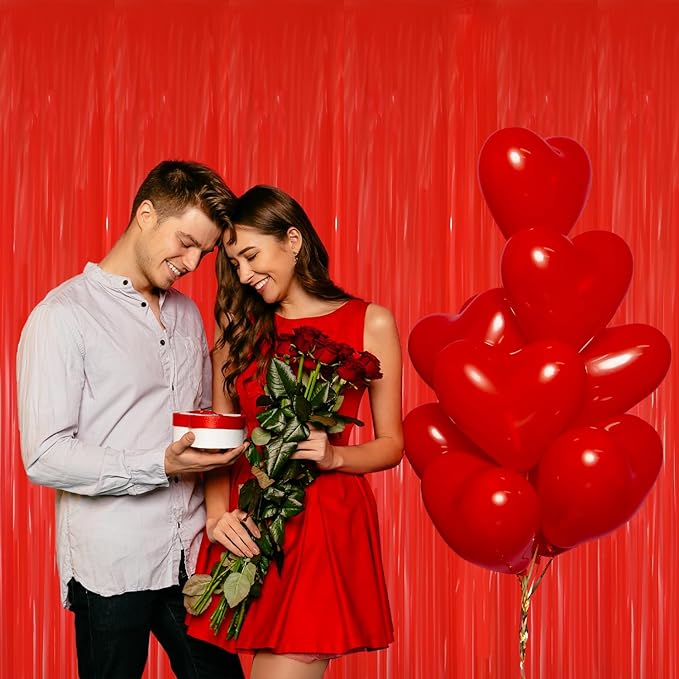 GOER 3.2 ft x 8.2 ft Metallic Tinsel Foil Fringe Curtains Party Photo Backdrop Party Streamers for Birthday,Graduation,New Year Eve Decorations Wedding Decor(4 Packs,Candy Red)