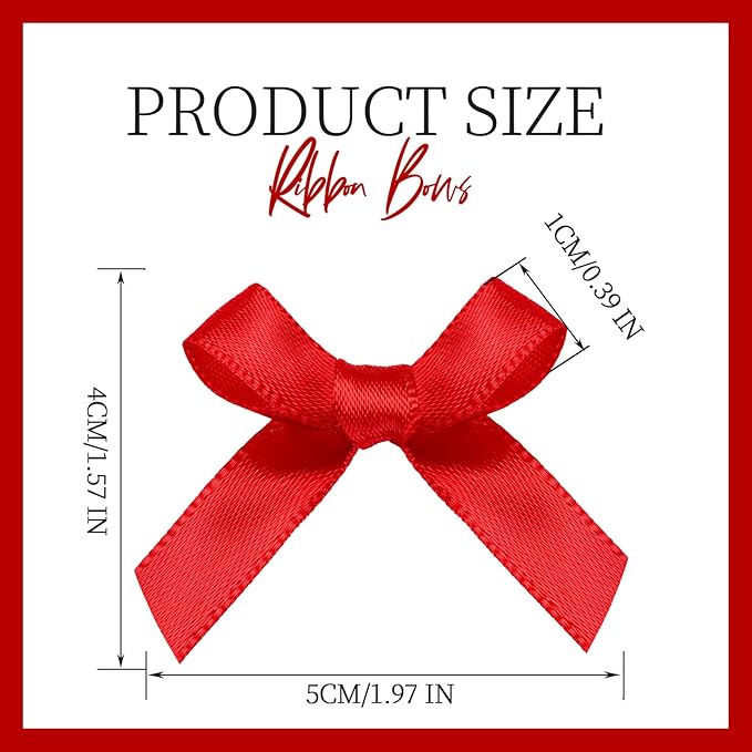 YGDZ 50 PCS Mini Red Bows, Red Satin Ribbon Bows, Small Bows for Crafts, Tiny Bow for Mother Day, Party Decorations, Balloon, Gift Box Packaging