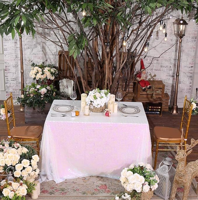SquarePie Sequin Tablecloth 50 x 72 Inch Iridescent Sparkly Table Linen for Wedding Party