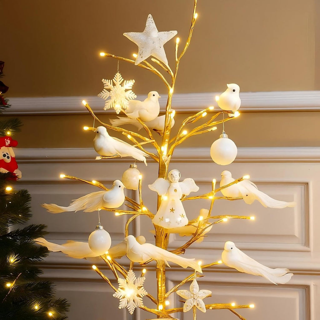 Threan 12 Pcs 5.11 Inch Artificial White Bird Bulk Small Feathered Doves Decor with Clips Love Fake Birds Craft White Ornaments Christmas Tree Home Garden Wedding Party DIY Decoration Wedding Party