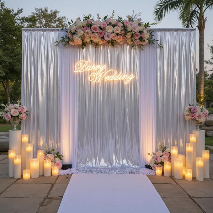 10ft x 10ft Silver Sequin Backdrop Curtain for Parties, Wrinkle Free Thick Glitter Photo Backdrop Drapes 2 Panels 5x10FT Back Drop Cloth Shiny Fabric for Wedding Birthday Photography Background