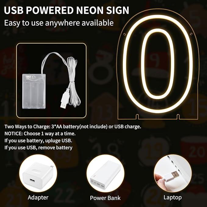 Number 0 LED Neon Sign Backdrop Birthday Party Decoration, 11.3" Height Warm White Marquee Number Zero Light Up Sign for Wedding Anniversary Window Wall Table, Indoor Battery Operated or USB