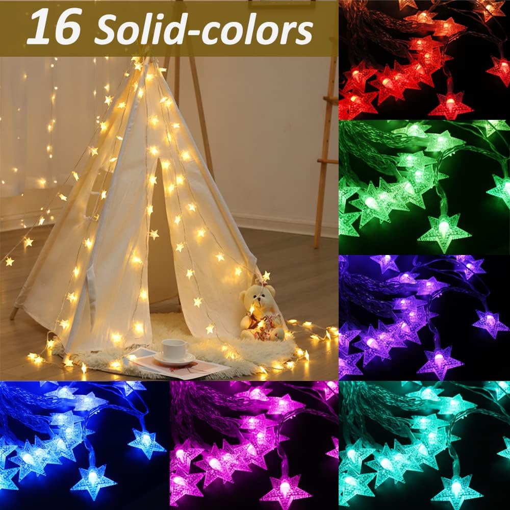 Solhice Star String Lights Battery Operated Color Changing 20ft 40 LEDs, 4th of July Decor Fairy Lights, Hanging Twinkle Lights with Remote for Outdoor Indoor Bedroom Décor