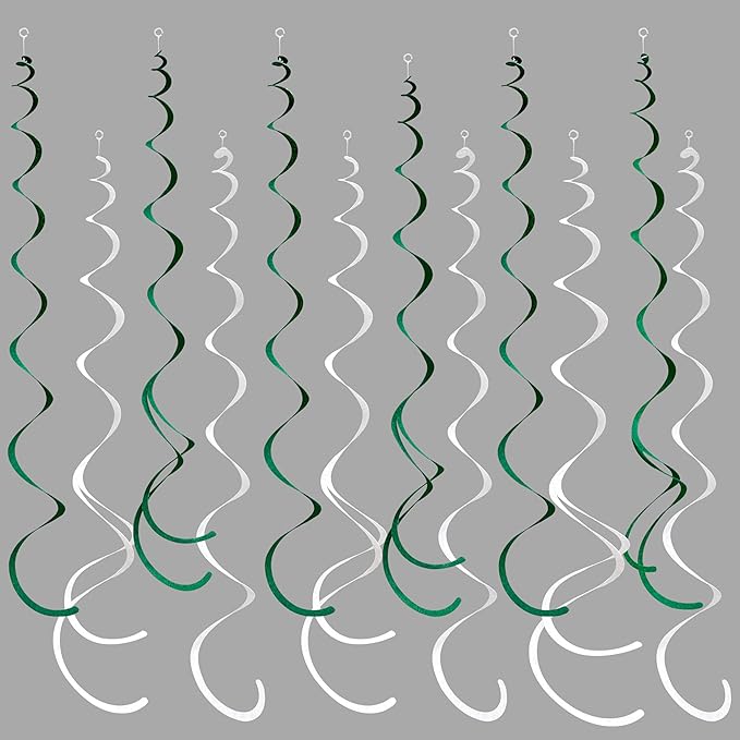 36 Pcs Green White Hanging Swirl Decorations Felt Swirl Streamer Spiral Ceiling Garland for Birthday Graduation Wedding Retirement Baby Shower Spring Summer Christmas Masters Golf Party Decor Supplies