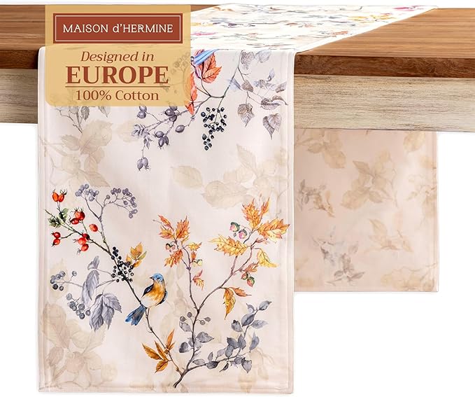 Maison d' Hermine Table Runner 100% Cotton Double Layer Table Runners 72 inches Long for Thanksgiving Christmas Decorations Home Kitchen Dining Party Wedding (Equinoxe - Beige, 14.5" x 72")