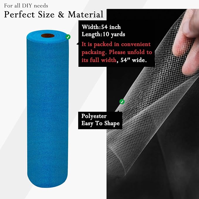 Turquoise Tulle Fabric Rolls 54 Inch by 10 Yards Fabric Tulle Bolt for Wedding Decorations DIY Tutu Baby Shower Table Skirt Birthday Party Craft Supplies