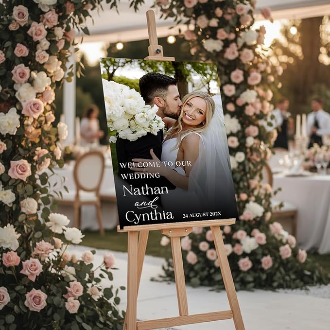 Personalized Wedding Photo Acrylic Welcome Sign – Custom Picture Board with Bride & Groom Names, Elegant Acrylic Wedding Reception Entrance or Ceremony Decoration, Indoor & Outdoor Keepsake Gift #15