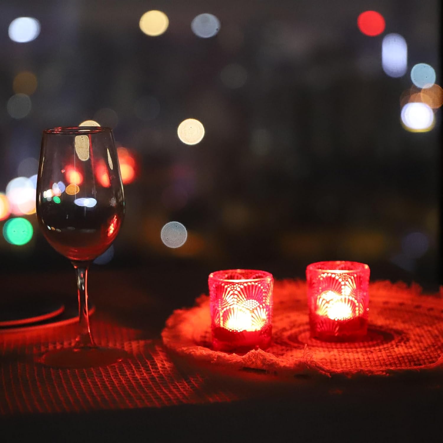 Woho Red Votive Candle Holders Set of 12 for Boho Wedding Table, Ginkgo Leaves Design Tealight Candle Holder Vintage for Christmas Decorations, Glass Tea Lights Candle Holder for Valentines Day Decor