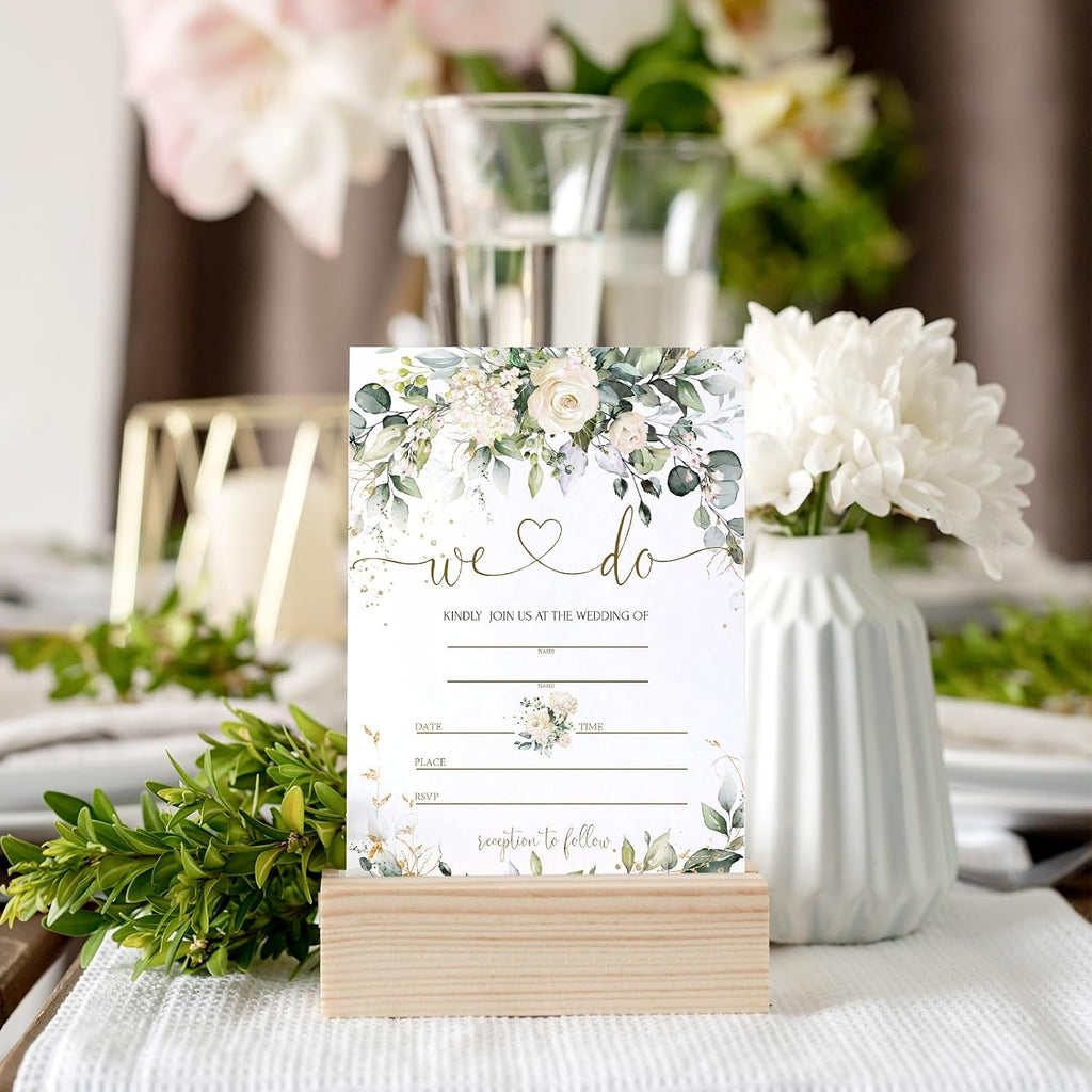 Whaline 25 Sets Greenery Floral Wedding Invitation with Envelopes Stickers Eucalyptus Leaves Fill in Blank Invites Cards for Bridal Shower, 5 x 7 Inch