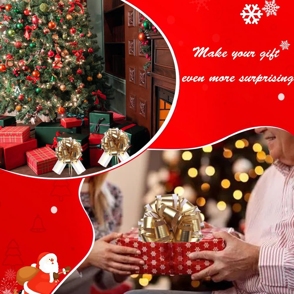 HQJAXJ 6 PCS Pull Bows,Gold Gift Bows for Presents 6 inch Pull Bow for Gifts Wrapping Party Gift Boxes Bow Basket Packaging Bows for Valentine's Day Presents Flower Decorations (gold)