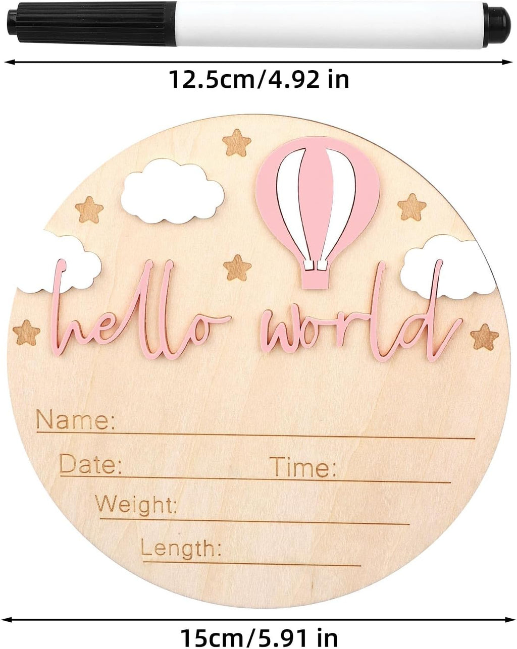 Wooden Baby Announcement Sign, Hello World Birth Boys and Girls Newborn Sign Welcome Baby Name Plaque for Photo Prop Home Hospital Nursery Newborn Gift (Pink)