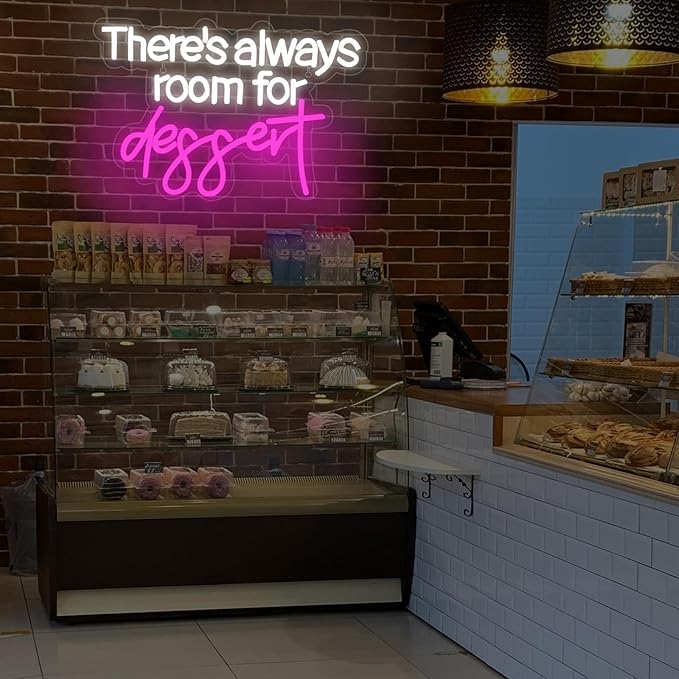 There's Always Room for Dessert Neon Sign Baking Bread Shop Decor Led Light Cafe Dessert Decor Welcome Sign Open LED Light, 15.7"x10.6"