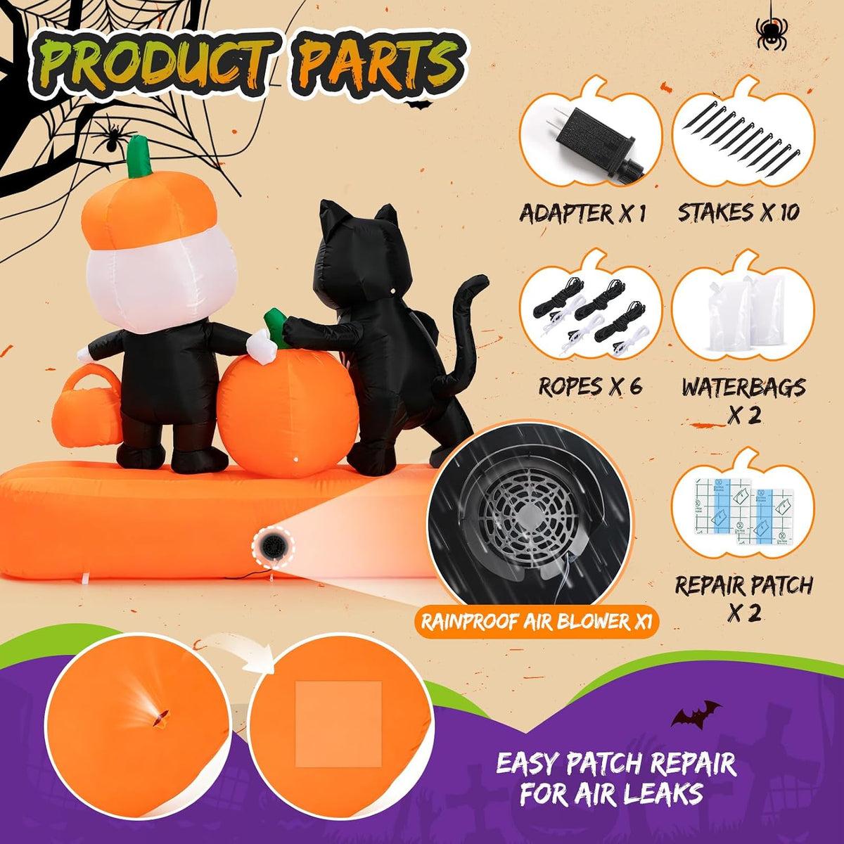 Toiyjofe 7FT Halloween Inflatables Trick-or-Treat Squad Yard Decoration