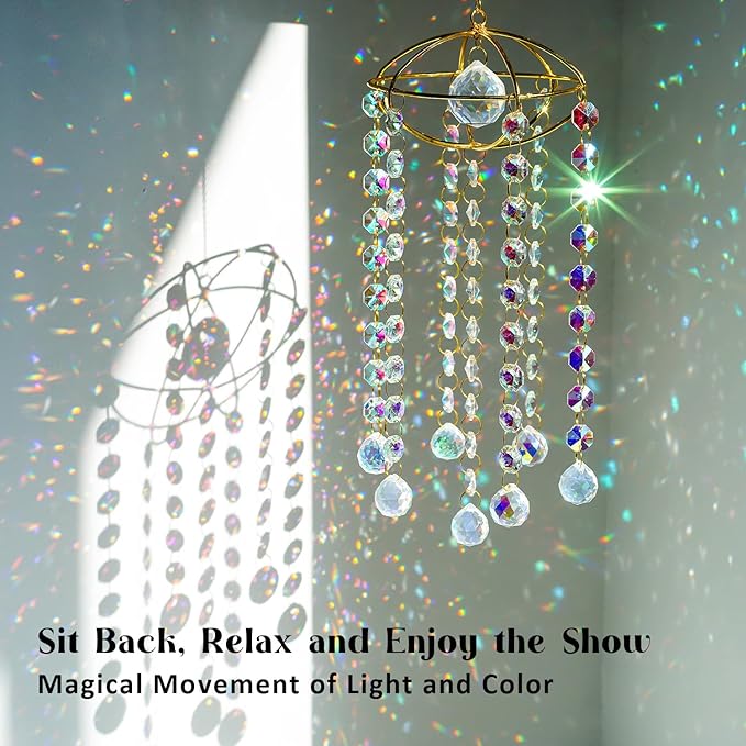 H&D HYALINE & DORA Planet Shape Gold Crystal Suncatcher Crystal Ball Prism Suncatcher Sun Catcher Windchime Indoor Outdoor Decor