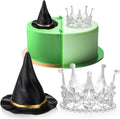 Reallnaive Witch Theme Party Cake Decoration Silver Crown Black Witch Hat Cake Topper Supplies for Movie Theme Party Princess Birthday Pink and Green Celebration Decoration (Cute Crown)