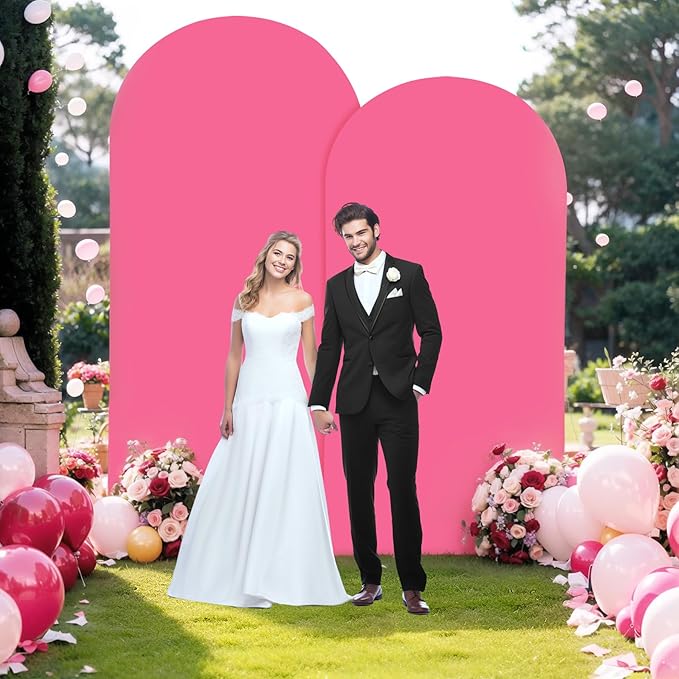 6FT Fuchsia Arch Backdrop Cover - Polyester Fitted Wedding Arch Stand Covers Round Top Chiara Arch Backdrop Cover for Birthday Party Banquet Photo Background Decoration