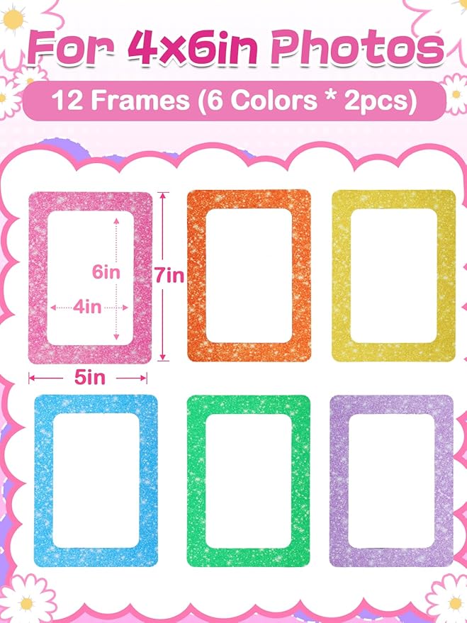 ANPHSIN 12Pcs Magnetic Picture Frame for 4x6in Photo - Cute Magnets Frames Fridge Decor Gifts for Girls Women, Home Refrigerator, Back to School Locker, Classroom Decorations Supplies, Shiny Dots