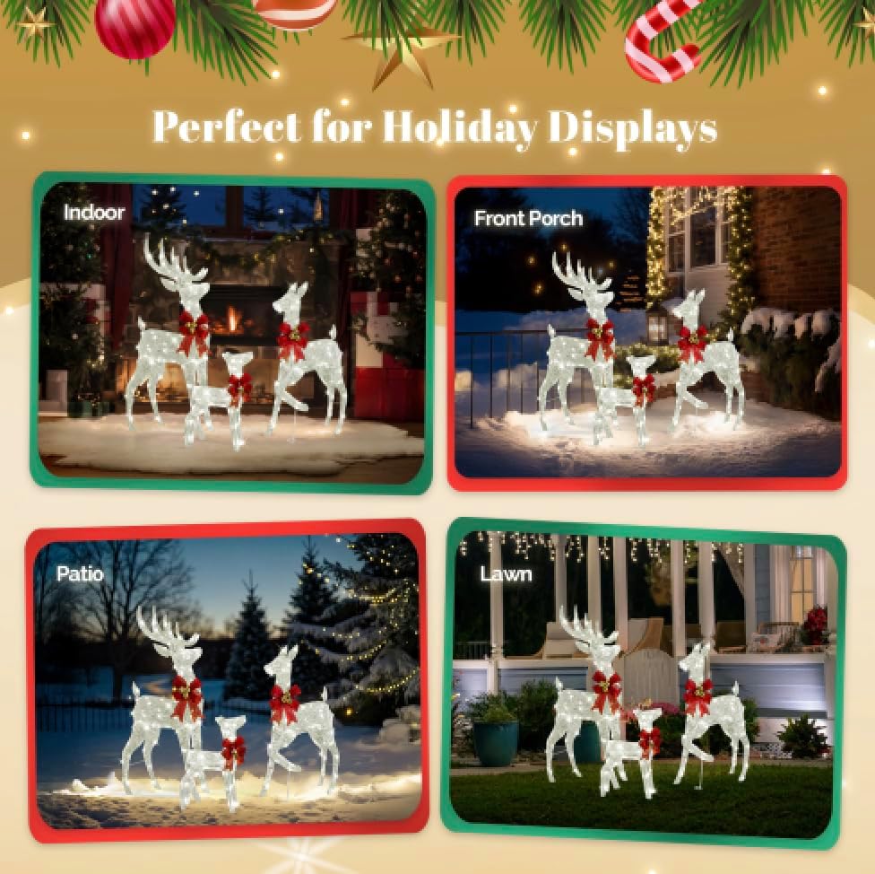 vingli 4ft silver lighted christmas reindeer family set, side view
