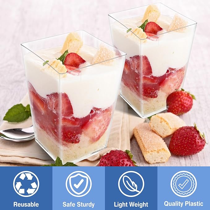 50 Pack 5 oz Plastic Dessert Cups with Lids and Spoons - Clear Yogurt Parfait Cups with Lids - Mini Dessert Shooter Cup with Spoons for Fruit Pudding Mousse Ice Cream Appetizer