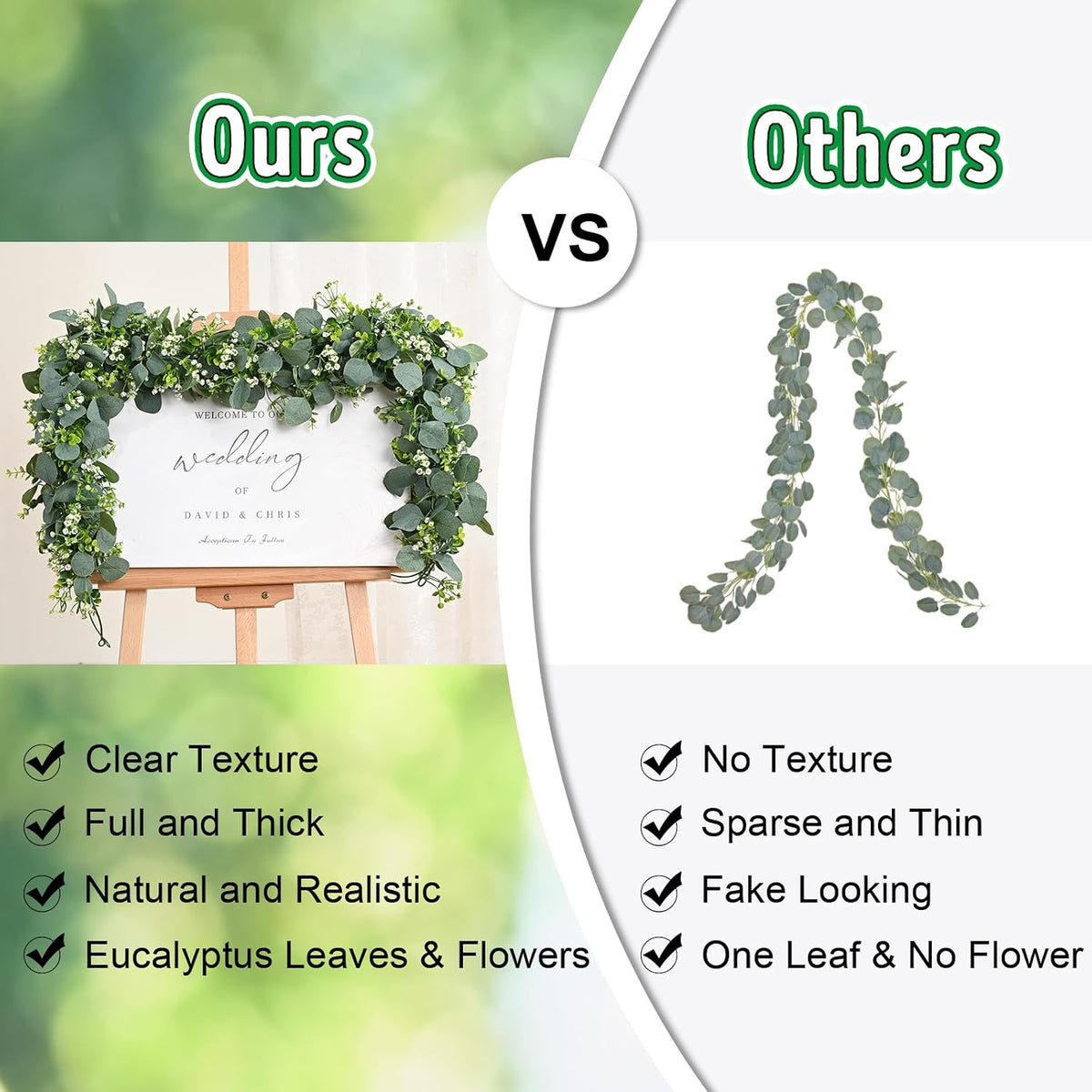 waipfaru 8pcs eucalyptus garland, 5.9ft greenery garland, green, close-up detail