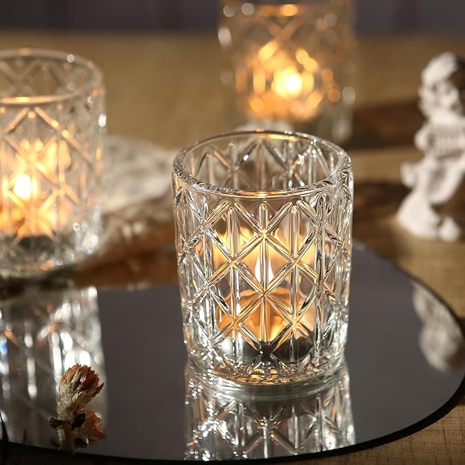 48 Pack Clear Votive Candle Holders, Vintage Glass Candle Holder for Floating Candle, Tealight Candle Holder for Table Centerpieces Home Bridal Shower Birthday Christmas Wedding Table Decor(48)