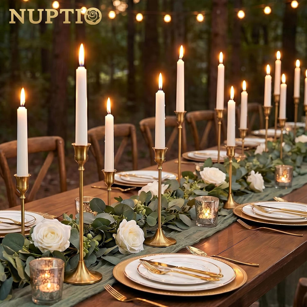 2 Sets(6 Pcs) Brass Gold Metal Taper Candle Holders Candlestick Holders, Vintage Modern Decorative Centerpiece Candlestick Holders for Table Mantel Wedding Housewarming Gift