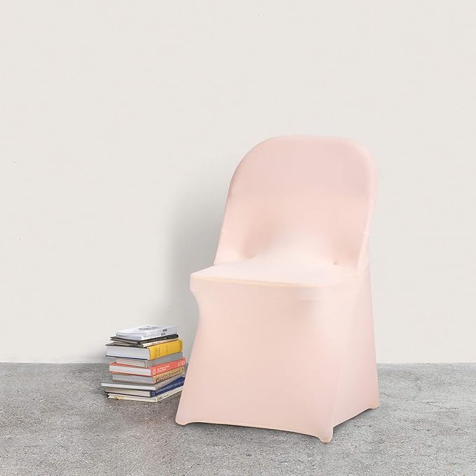 Peomeise Stretch Spandex Folding Chair Cover for Wedding Party Dining Banquet Event (Blush Pink,25pcs)