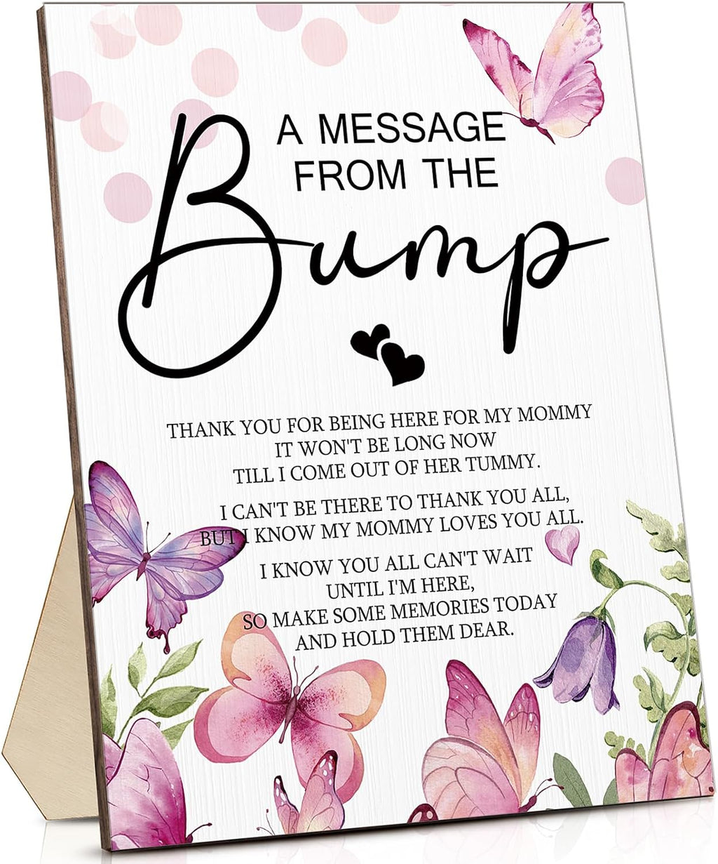 Roowest Cool Baby Shower Tabletop Decoration a Message from the Bump Wooden Baby Shower Games Sign Greenery Cute Gender Reveal Party Thank You Sign, 11.2 x 8.66 Inches(Butterfly)