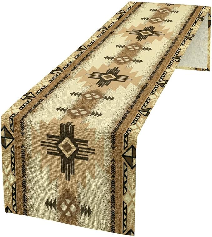 Aztec Table Runner Southwestern Ethnic Style Geometric Navajo Tribe Abstract Pattern Vintage Rustic Table Dinner Table Runner 13x108 Inch