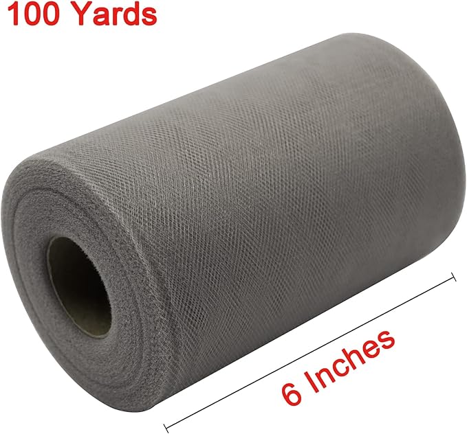 Silver Tulle Fabric Roll 6 Inch X 300 FT (100 Yards) Matte Tulle Ribbon Netting Mesh Spool for DIY Tutu Skirt Wedding Bow Gift Wrapping Baby Shower Christmas Party Halloween Decorations