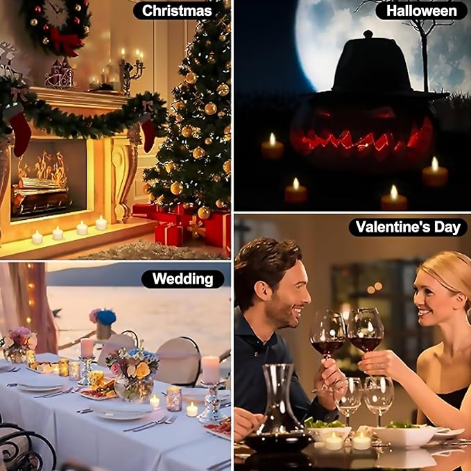 HL Flameless Candles with Remote & Charging Base,6pcs 50+Hours Rechargeable Battery Operated Tea Lights Timer Candles, LED Votive TeaLights Yellow Light for Halloween Christmas Table Centerpiece