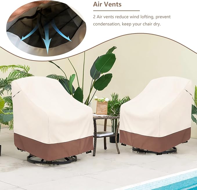 Outdoor Swivel Chair Cover 2 Pack,Outdoor Furniture Patio Chair Covers Waterproof Clearance,(35"W x 37"D x 38.5"H) Outdoor Lawn Patio Furniture Covers,Beige & Brown
